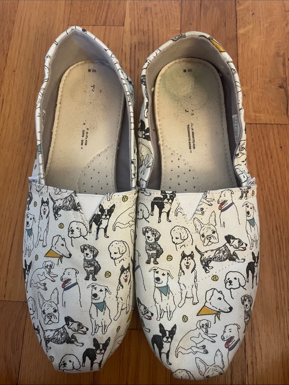 Toms French Bulldog Boston Terrier Canvas Slip-On Shoes with Dog Print size 8